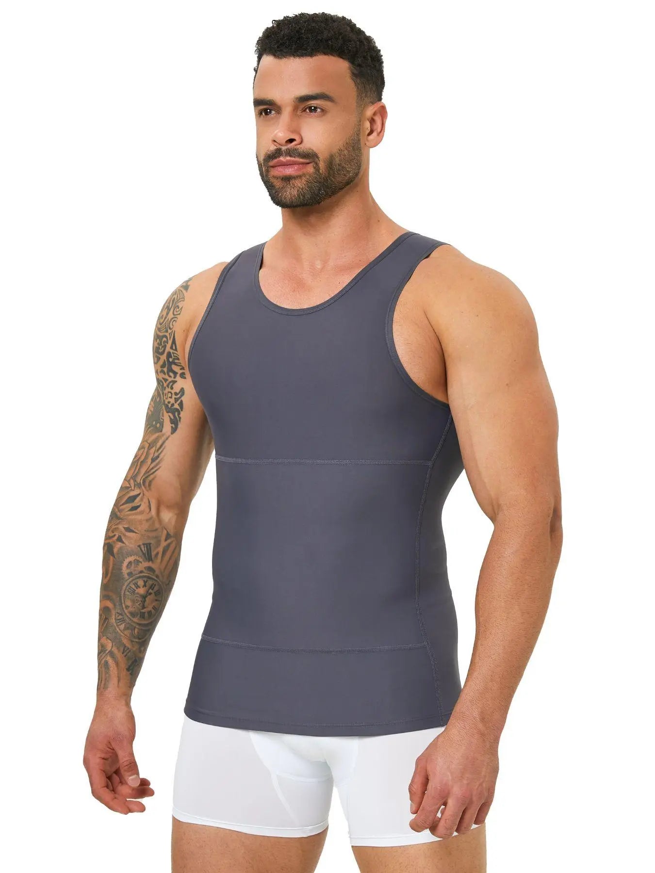 Men's Solid Color Plain Compression Shaper Top, High-Stretch Tummy-Control Shapewear Tank Top for Men