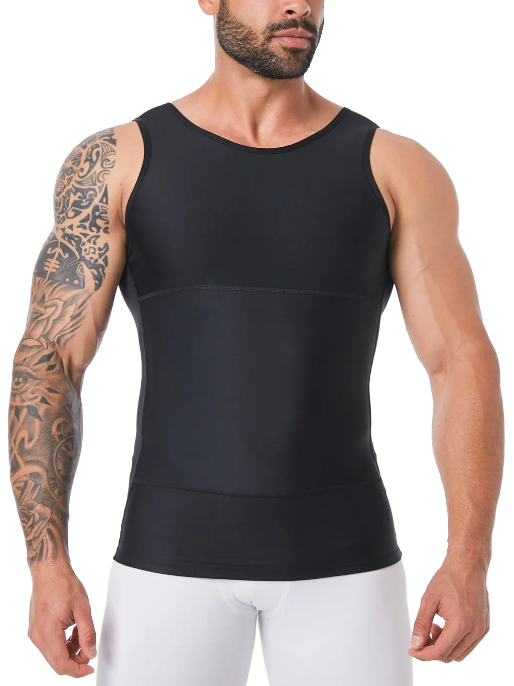 Men's Solid Color Plain Compression Shaper Top, High-Stretch Tummy-Control Shapewear Tank Top for Men