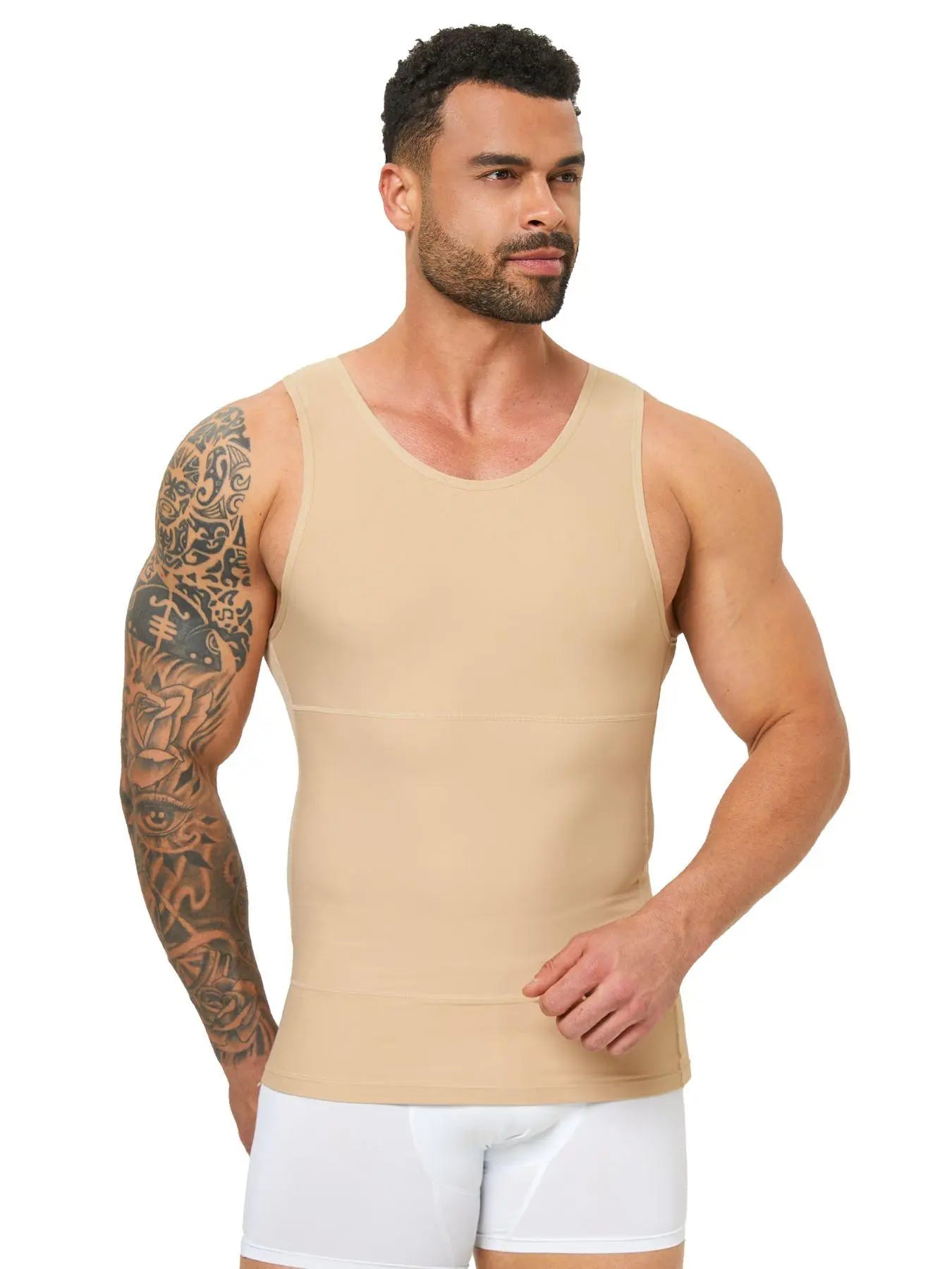 Men's Solid Color Plain Compression Shaper Top, High-Stretch Tummy-Control Shapewear Tank Top for Men