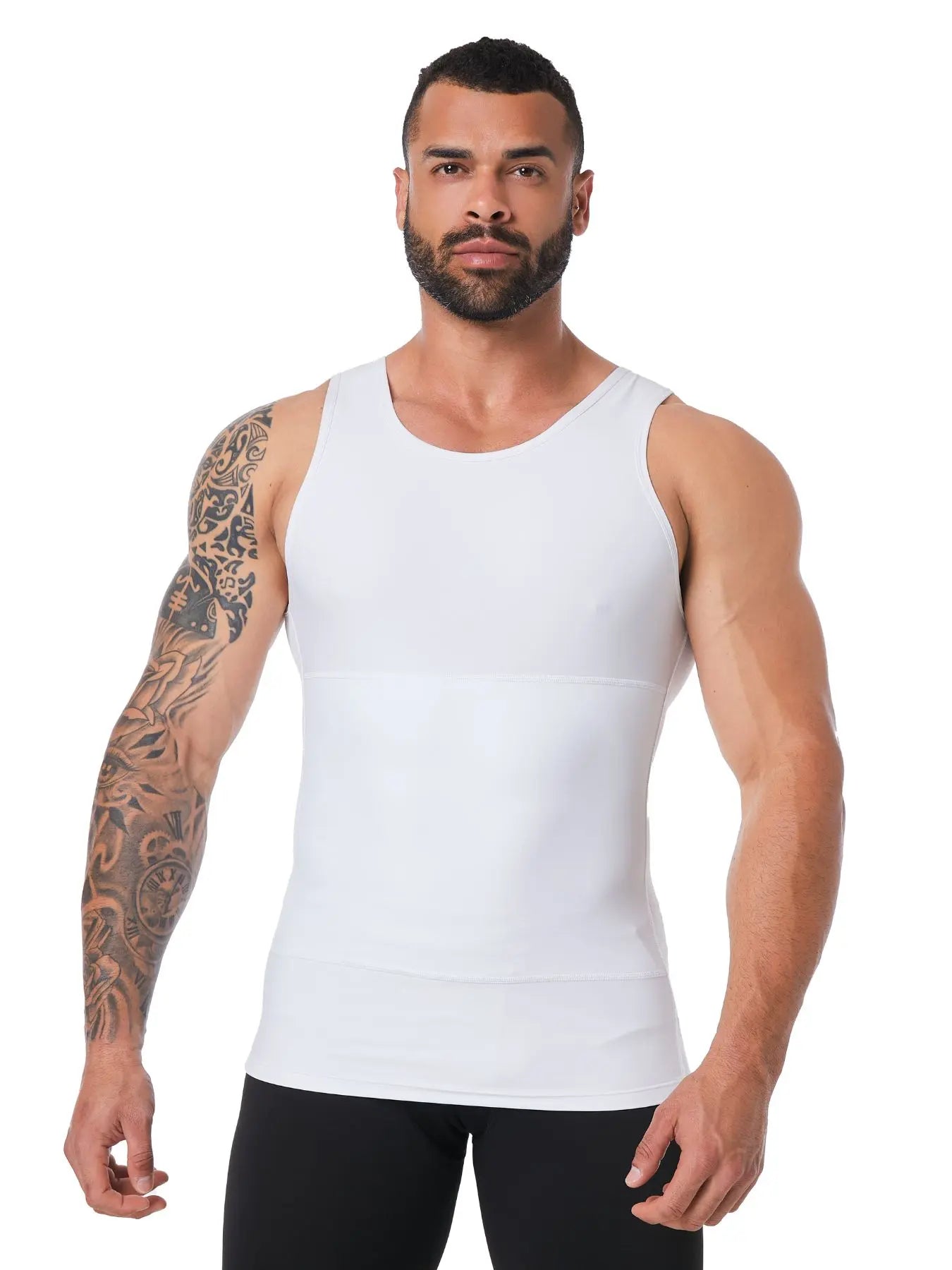 Men's Solid Color Plain Compression Shaper Top, High-Stretch Tummy-Control Shapewear Tank Top for Men